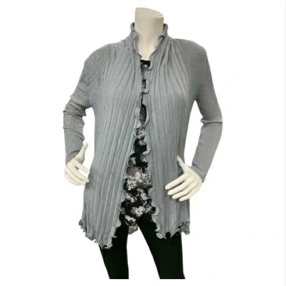 Besca Gray Ruffled Cardigan Size M - Picture 1 of 1